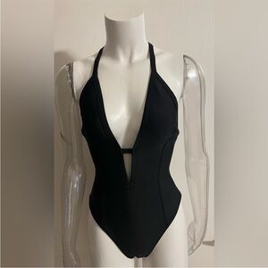 BONDI BORN Black Neoprene One Piece Swimwear